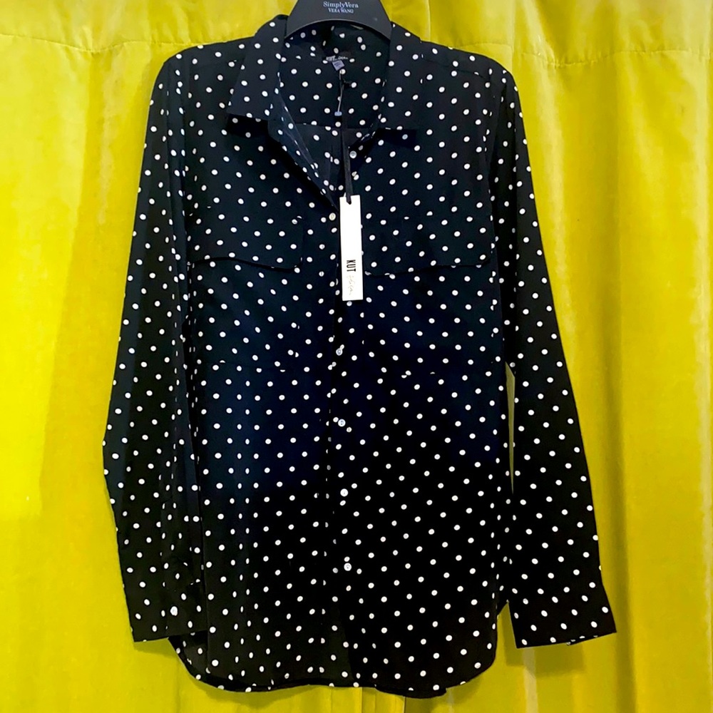 Kut from the Kloth polka dot button down blouse sz L NWT